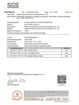 FDA Test Report about Na2So4 Filler Masterbatch
